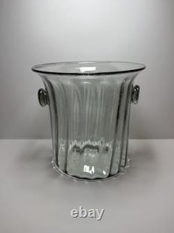 Vintage Murano Italy Hand Blown Glass Vase Ice Bucket Ribbed Handles 1960s MCM Vintage Murano Italy Hand Blown Glass Vase Ice Bucket Ribbed Handles 1960s MCM
