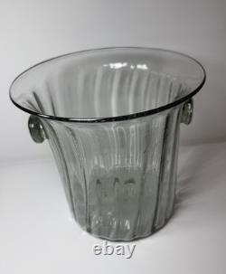 Vintage Murano Italy Hand Blown Glass Vase Ice Bucket Ribbed Handles 1960s MCM Vintage Murano Italy Hand Blown Glass Vase Ice Bucket Ribbed Handles 1960s MCM
