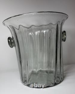 Vintage Murano Italy Hand Blown Glass Vase Ice Bucket Ribbed Handles 1960s MCM Vintage Murano Italy Hand Blown Glass Vase Ice Bucket Ribbed Handles 1960s MCM