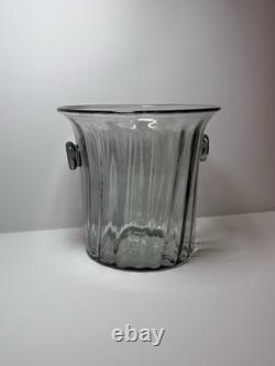 Vintage Murano Italy Hand Blown Glass Vase Ice Bucket Ribbed Handles 1960s MCM Vintage Murano Italy Hand Blown Glass Vase Ice Bucket Ribbed Handles 1960s MCM