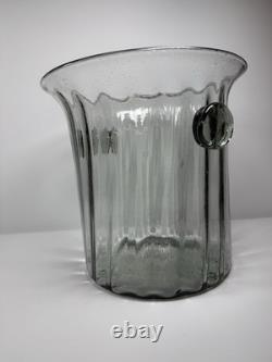 Vintage Murano Italy Hand Blown Glass Vase Ice Bucket Ribbed Handles 1960s MCM Vintage Murano Italy Hand Blown Glass Vase Ice Bucket Ribbed Handles 1960s MCM