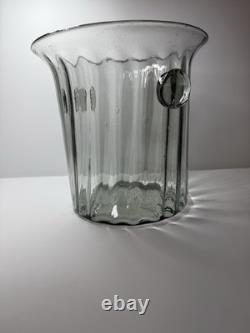 Vintage Murano Italy Hand Blown Glass Vase Ice Bucket Ribbed Handles 1960s MCM Vintage Murano Italy Hand Blown Glass Vase Ice Bucket Ribbed Handles 1960s MCM