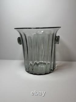 Vintage Murano Italy Hand Blown Glass Vase Ice Bucket Ribbed Handles 1960s MCM Vintage Murano Italy Hand Blown Glass Vase Ice Bucket Ribbed Handles 1960s MCM