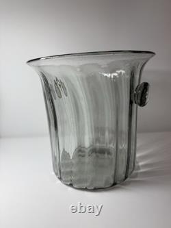 Vintage Murano Italy Hand Blown Glass Vase Ice Bucket Ribbed Handles 1960s MCM Vintage Murano Italy Hand Blown Glass Vase Ice Bucket Ribbed Handles 1960s MCM