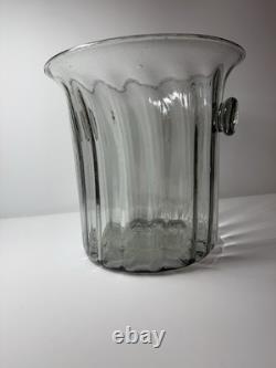 Vintage Murano Italy Hand Blown Glass Vase Ice Bucket Ribbed Handles 1960s MCM Vintage Murano Italy Hand Blown Glass Vase Ice Bucket Ribbed Handles 1960s MCM