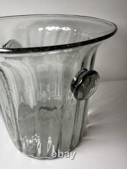 Vintage Murano Italy Hand Blown Glass Vase Ice Bucket Ribbed Handles 1960s MCM Vintage Murano Italy Hand Blown Glass Vase Ice Bucket Ribbed Handles 1960s MCM