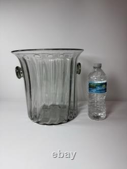 Vintage Murano Italy Hand Blown Glass Vase Ice Bucket Ribbed Handles 1960s MCM Vintage Murano Italy Hand Blown Glass Vase Ice Bucket Ribbed Handles 1960s MCM
