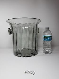 Vintage Murano Italy Hand Blown Glass Vase Ice Bucket Ribbed Handles 1960s MCM Vintage Murano Italy Hand Blown Glass Vase Ice Bucket Ribbed Handles 1960s MCM