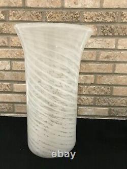 Vintage Murano Italy White Spiral Art Glass Umbrella Stand Vase Hand Blown 18