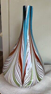 Vintage Murano LARGE Fluid Feathered Bulbous Hand blown Vase 16.5 Tall WOW