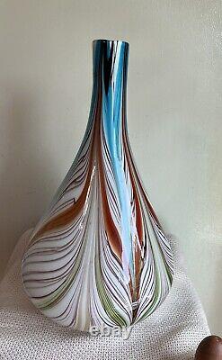 Vintage Murano LARGE Fluid Feathered Bulbous Hand blown Vase 16.5 Tall WOW