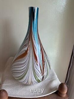 Vintage Murano LARGE Fluid Feathered Bulbous Hand blown Vase 16.5 Tall WOW