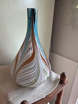 Vintage Murano LARGE Fluid Feathered Bulbous Hand blown Vase 16.5 Tall WOW