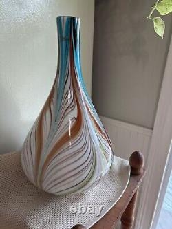 Vintage Murano LARGE Fluid Feathered Bulbous Hand blown Vase 16.5 Tall WOW