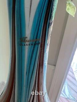 Vintage Murano LARGE Fluid Feathered Bulbous Hand blown Vase 16.5 Tall WOW