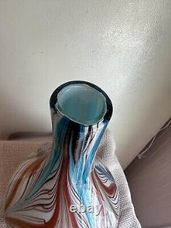 Vintage Murano LARGE Fluid Feathered Bulbous Hand blown Vase 16.5 Tall WOW