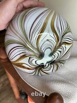 Vintage Murano LARGE Fluid Feathered Bulbous Hand blown Vase 16.5 Tall WOW