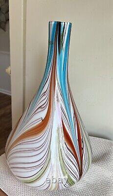 Vintage Murano LARGE Fluid Feathered Bulbous Hand blown Vase 16.5 Tall WOW