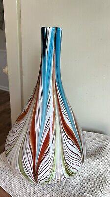 Vintage Murano LARGE Fluid Feathered Bulbous Hand blown Vase 16.5 Tall WOW