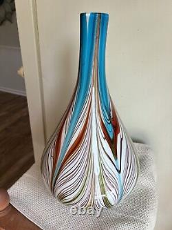 Vintage Murano LARGE Fluid Feathered Bulbous Hand blown Vase 16.5 Tall WOW