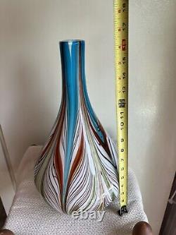 Vintage Murano LARGE Fluid Feathered Bulbous Hand blown Vase 16.5 Tall WOW