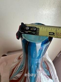 Vintage Murano LARGE Fluid Feathered Bulbous Hand blown Vase 16.5 Tall WOW