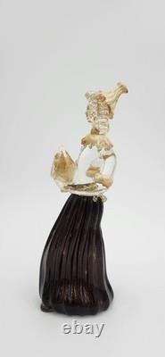 Vintage Murano Lady with Fruit Basket Hand Blown Art Glass figurine Gold flecks