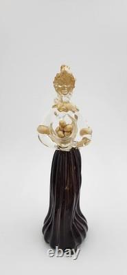 Vintage Murano Lady with Fruit Basket Hand Blown Art Glass figurine Gold flecks