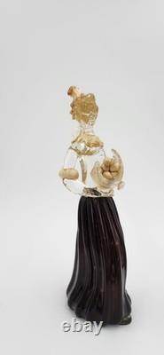 Vintage Murano Lady with Fruit Basket Hand Blown Art Glass figurine Gold flecks