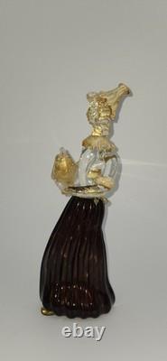Vintage Murano Lady with Fruit Basket Hand Blown Art Glass figurine Gold flecks