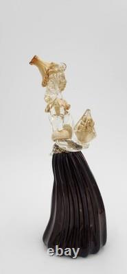 Vintage Murano Lady with Fruit Basket Hand Blown Art Glass figurine Gold flecks