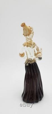 Vintage Murano Lady with Fruit Basket Hand Blown Art Glass figurine Gold flecks