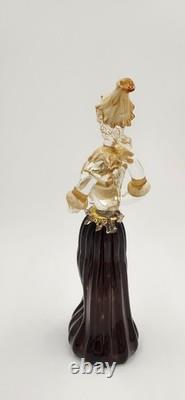 Vintage Murano Lady with Fruit Basket Hand Blown Art Glass figurine Gold flecks