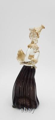 Vintage Murano Lady with Fruit Basket Hand Blown Art Glass figurine Gold flecks