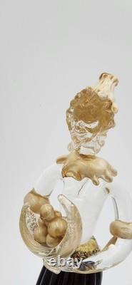 Vintage Murano Lady with Fruit Basket Hand Blown Art Glass figurine Gold flecks