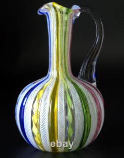 Vintage Murano Latticino Art Glass Pitcher Cruet Zanfirico Ribbon Italy 5.5 MINT
