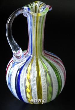 Vintage Murano Latticino Art Glass Pitcher Cruet Zanfirico Ribbon Italy 5.5 MINT