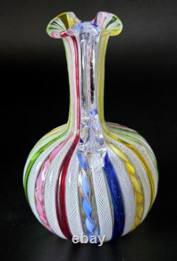 Vintage Murano Latticino Art Glass Pitcher Cruet Zanfirico Ribbon Italy 5.5 MINT