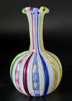 Vintage Murano Latticino Art Glass Pitcher Cruet Zanfirico Ribbon Italy 5.5 MINT