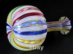 Vintage Murano Latticino Art Glass Pitcher Cruet Zanfirico Ribbon Italy 5.5 MINT