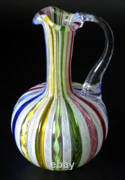 Vintage Murano Latticino Art Glass Pitcher Cruet Zanfirico Ribbon Italy 5.5 MINT