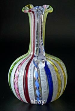 Vintage Murano Latticino Art Glass Pitcher Cruet Zanfirico Ribbon Italy 5.5 MINT
