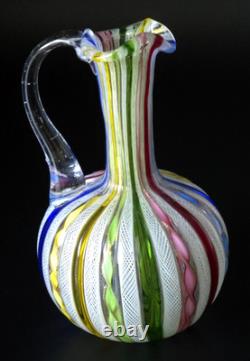 Vintage Murano Latticino Art Glass Pitcher Cruet Zanfirico Ribbon Italy 5.5 MINT