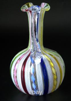 Vintage Murano Latticino Art Glass Pitcher Cruet Zanfirico Ribbon Italy 5.5 MINT
