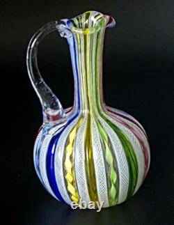Vintage Murano Latticino Art Glass Pitcher Cruet Zanfirico Ribbon Italy 5.5 MINT