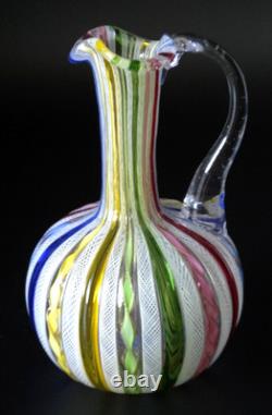 Vintage Murano Latticino Art Glass Pitcher Cruet Zanfirico Ribbon Italy 5.5 MINT