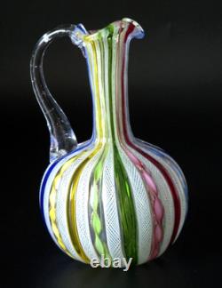 Vintage Murano Latticino Art Glass Pitcher Cruet Zanfirico Ribbon Italy 5.5 MINT