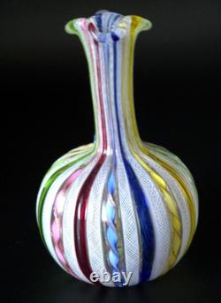 Vintage Murano Latticino Art Glass Pitcher Cruet Zanfirico Ribbon Italy 5.5 MINT
