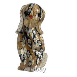 Vintage Murano Millefiori Art Glass Dog 4.5 Figurine Gold Aventurine Italy Rare