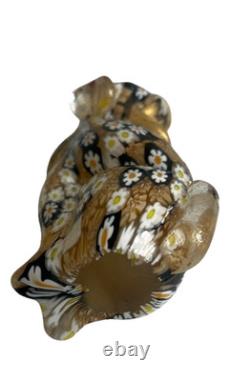 Vintage Murano Millefiori Art Glass Dog 4.5 Figurine Gold Aventurine Italy Rare